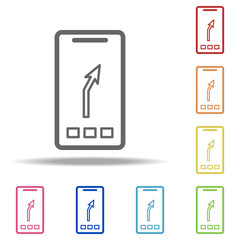 Aufkleber - directions in a smart phone icon. Elements of Navigation in multi colored icons. Simple icon for websites, web design, mobile app, info graphics