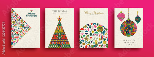 Fotografía Merry Christmas retro folk art card collection