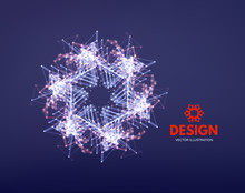 Snowflakes. 3d Connection Structure. Futuristic Technology Style. Low-poly Element For Design. Vector Illustration For Science, Chemistry Or Education.