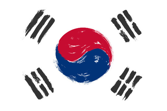 Fototapete - South korea flag with grunge watercolor painting design . Vector illustration