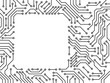 Printed circuit board black and white computer technology square frame template, vector