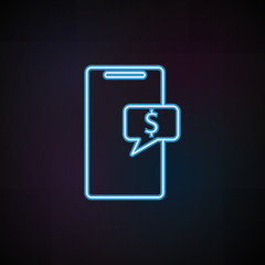 Poster - message about the receipt of money in mobile banking icon in neon style. One of Mobile banking collection icon can be used for UI, UX