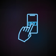 Poster - purchase from a smart phone icon in neon style. One of Mobile banking collection icon can be used for UI, UX
