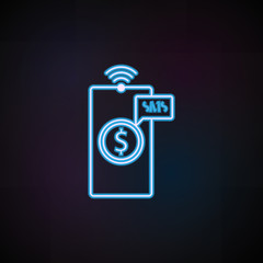 Poster - message about the receipt of money in mobile banking icon in neon style. One of Mobile banking collection icon can be used for UI, UX