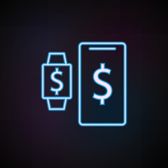 Aufkleber - synchronization with smart watches icon in neon style. One of Mobile banking collection icon can be used for UI, UX