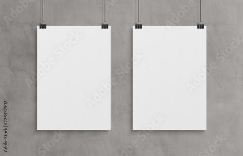 Cuadros en Lienzo Two blank white poster hanging up with clips mockup