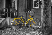 Yellow Bike On B/W Back