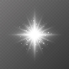 Star Burst, Transparent Glow Light Effect. Star Burst With Sparkles. Glow Light Effect With Rays And Shine Particles. On Tranparent Background.