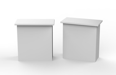 Wall Mural - White blank advertising POS POI PVC Promotion straight pop up counter booth, Retail Trade Stand, Mock Up Template on the Isolated white background, 3D illustration