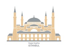 Hagia Sophia In Istanbul, Turkey. Vector, Illustration.