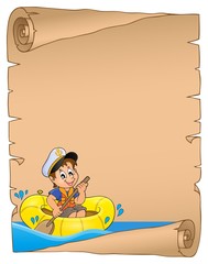 Sticker - Parchment with boy in boat on water