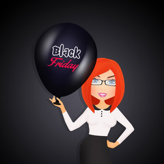 Poster - girl with black friday balloon