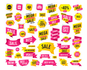 Poster - sales banner. super mega discounts. sale speech bubble icon. black friday gift box symbol. big sale 
