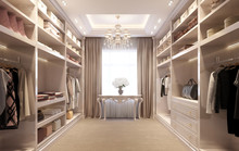Beige Luxury Dressing Room With Crystal Chandelier