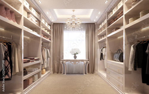 Fotomural Beige luxury dressing room with crystal chandelier