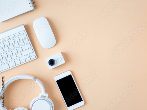 Top View Of Office Desk Workspace With Smartphone Notebook