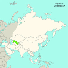  map of asia, uzbekistan, vector illustration