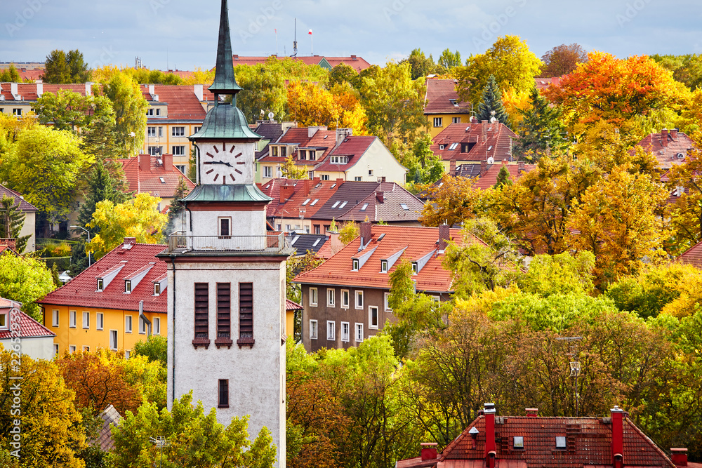 Szczecin cityscape in colorful autumn, Poland - obrazy, fototapety, plakaty 