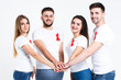 © Тарас Нагирняк - Group of friends  with watercolor of red ribbon .world AIDS day concept. On the white background