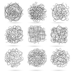 Wall Mural - tangle scribbles. vector lines scribble set isolated on white background, chaotic scribbles patterns
