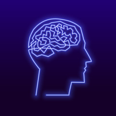 Leinwandbilder - Continuous one line drawing men head and brain inside. The concept of thinking ideas inside the person's head. Vector illustration neon sign, bright signboard, light banner