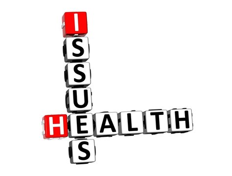 3D Rendering Crossword Health Issues Over White Background.