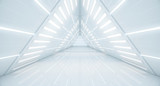 Fototapeta Do przedpokoju - Abstract Triangle Spaceship corridor. Futuristic tunnel with light. Future interior background, business, sci-fi science concept. 3d rendering