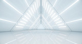 Fototapeta Do przedpokoju - Abstract Triangle Spaceship corridor. Futuristic tunnel with light. Future interior background, business, sci-fi science concept. 3d rendering