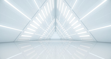 abstract triangle spaceship corridor. futuristic tunnel with light. future interior background, busi