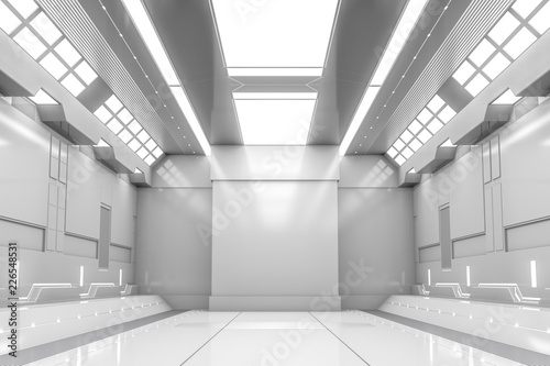 Futuristic Tunnel With Light White Spaceship Corridor