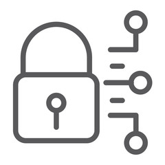 Poster - Cyber security line icon, protection and security, digital padlock sign, vector graphics, a linear pattern on a white background.