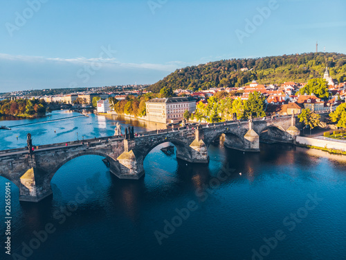 Fotografie, Obraz aerial view on sunrise of charles bridge in prague