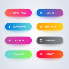 Poster - Set of vector modern material style buttons. Different gradient colors and icons with shadows.
