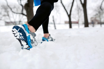 A close up of running shoes