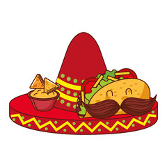 Poster - taco cartoon nachos cheese mexican food traditional