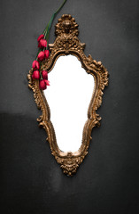 Poster - antique mirror on a black background