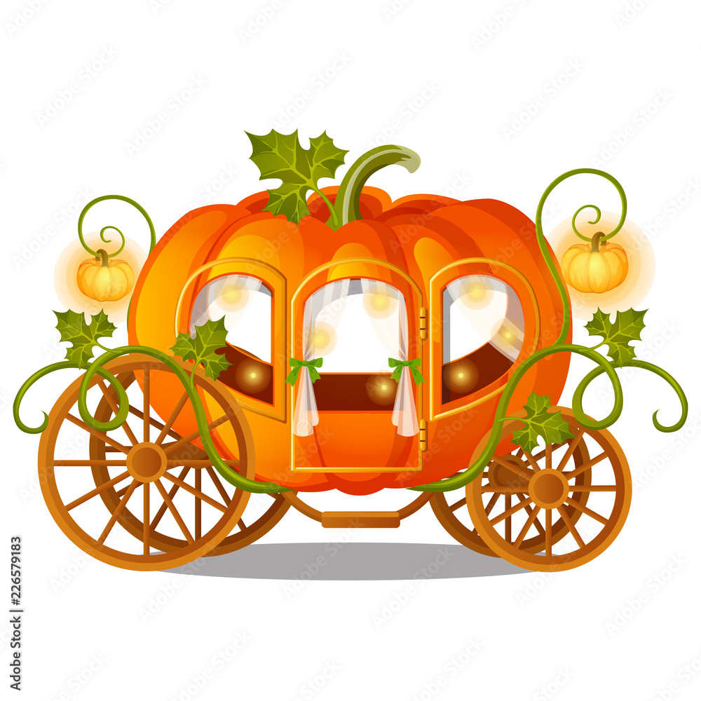 Vintage horse carriage of pumpkin with florid ornament isolated on