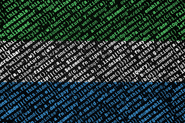 Sierra Leone flag  is depicted on the screen with the program code. The concept of modern technology and site development