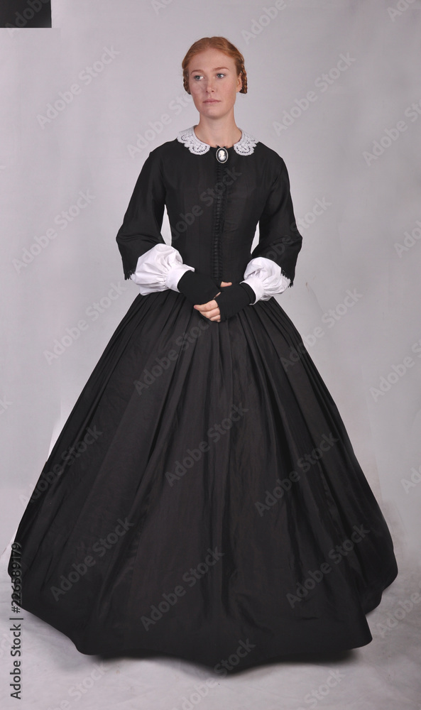 woman in black dress Velvi - Yvette Corset Gown - - Final Sale Gothic Style Dress Inspired by the most iconic gothic ladies in film Unique Vintage Black Velvet Front