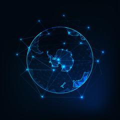 antarctica on planet earth view from space with continents outlines abstract background