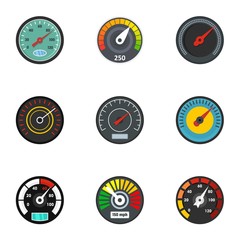 Poster - speedometer icon set. flat set of 9 speedometer vector icons for web design