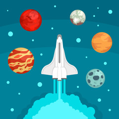 Poster - Fly space ship concept background. Flat illustration of fly space ship vector concept background for web design