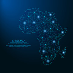 Aufkleber - Abstract Africa map created from lines and bright points in the form of starry sky, polygonal wireframe mesh and connected lines. Low poly Africa continent. Vector illustration.