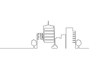Wall Mural - Continuous line drawing city building. One line single cityscape. Vecotr illustration.