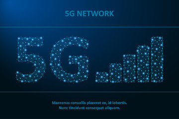 Aufkleber - 5G internet sign made by points and lines. Global speed network, wifi sign with polygonal wireframe mesh. Low poly wireless internet network connection. Vector illustration.