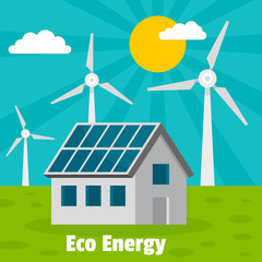 Poster - Eco energy home concept background. Flat illustration of eco energy home vector concept background for web design