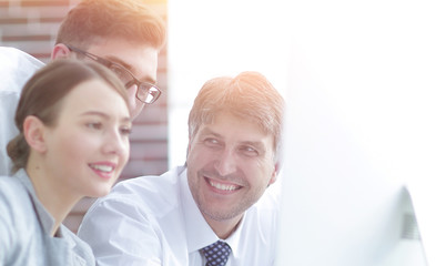 Sticker - Business team discussing information sitting at the desk