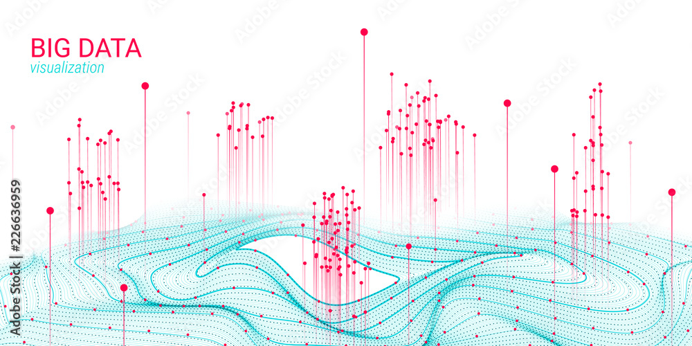 Wave 3D Big Data Visualization. Analysis Infographic. - obrazy, fototapety, plakaty 