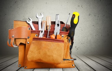 Wall Mural - Tool belt with tools  on  background