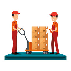 Wall Mural - delivery workers with boxes in cart